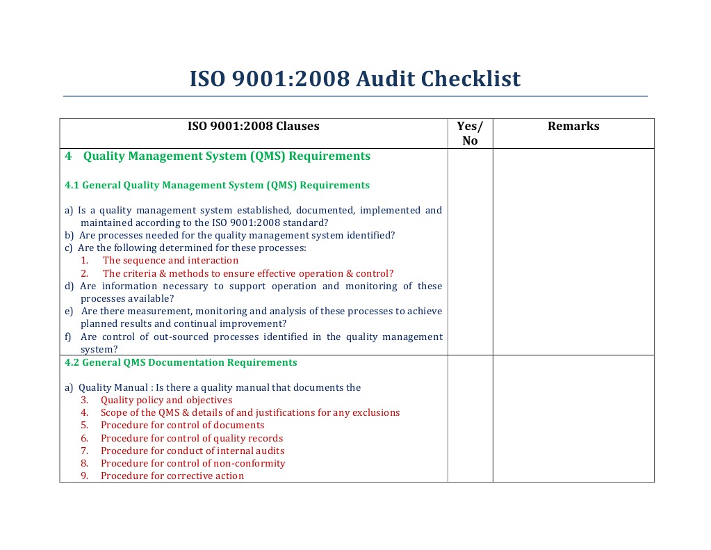 ISO 9001:2008 Audit Checklist | PDF | Verification And Validation | Iso ...