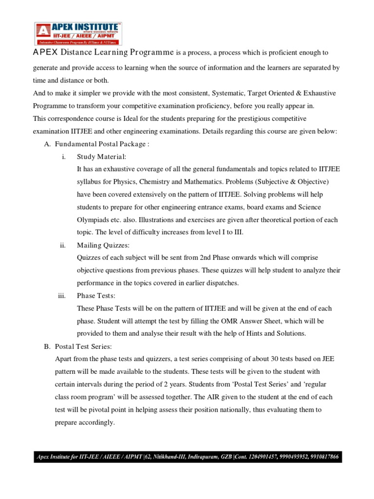 APEX Distance Learning Programme | Distance Education | Test (Assessment)