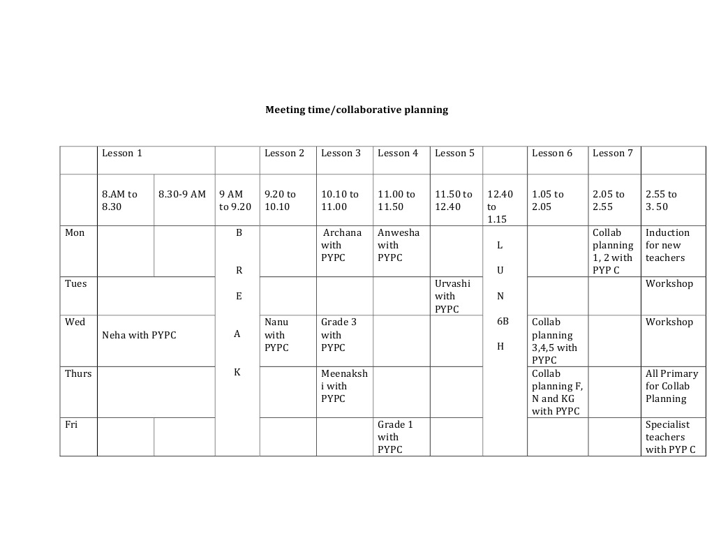Collaborative Planning Schedule | PDF