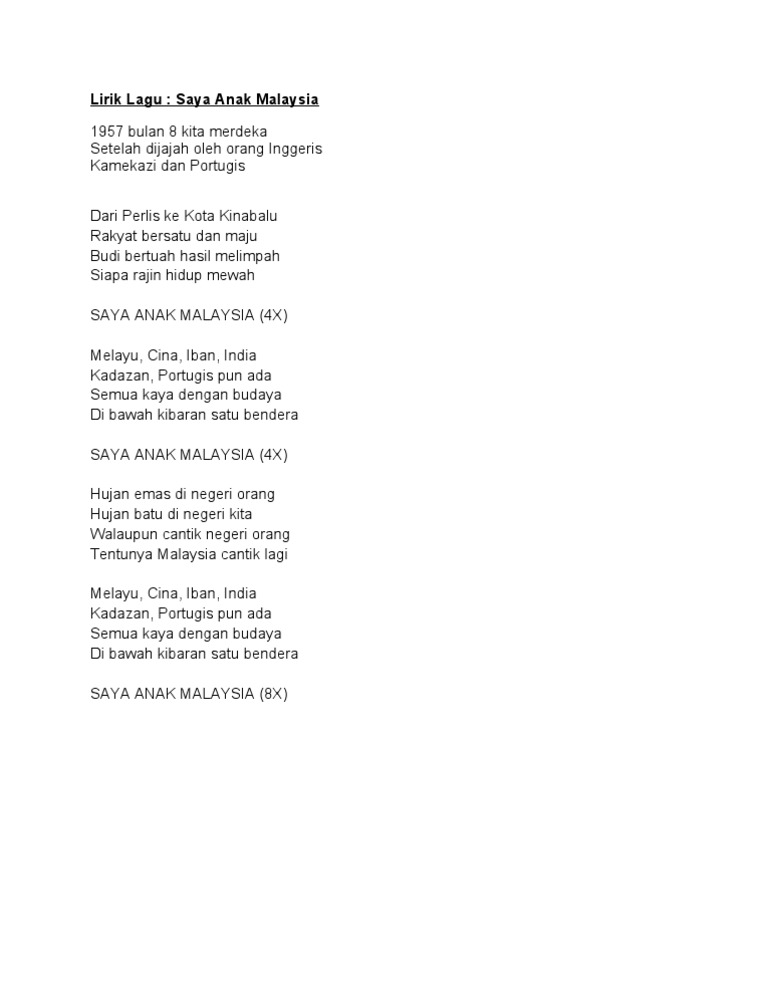 Lirik Lagu Saya Anak Malaysia Pdf