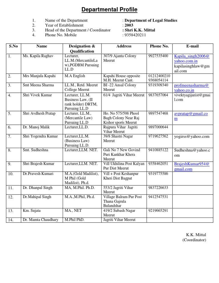 Departmental Profile Legalstudies | PDF