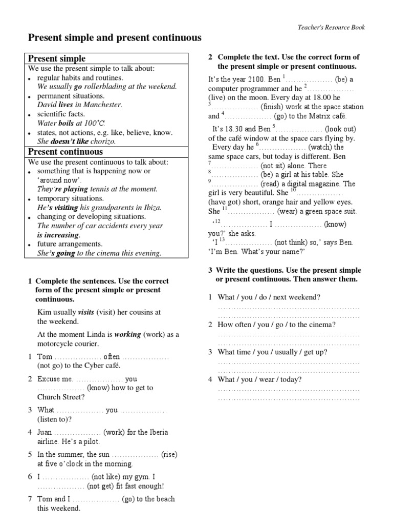 Present Simple and Continuous | Download Free PDF | Leisure