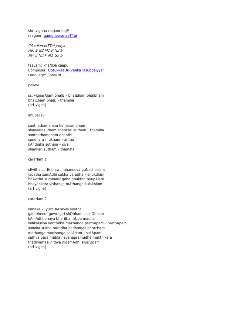 Sri Vigna Rajam Bhaje Lyrics Analysis | PDF