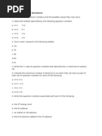 Quantum Numbers Worksheet