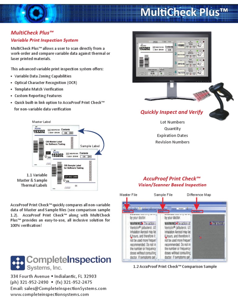 MultiCheck Plus - Variable Print Inspection System | PDF