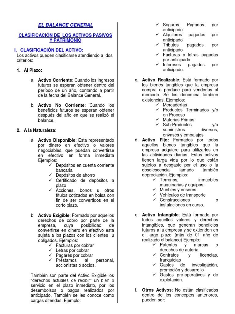 Clasificación del Activo en el Balance | PDF | Hoja de balance ...
