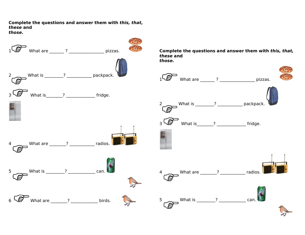These and Those.: Complete The Questions and Answer Them With This ...