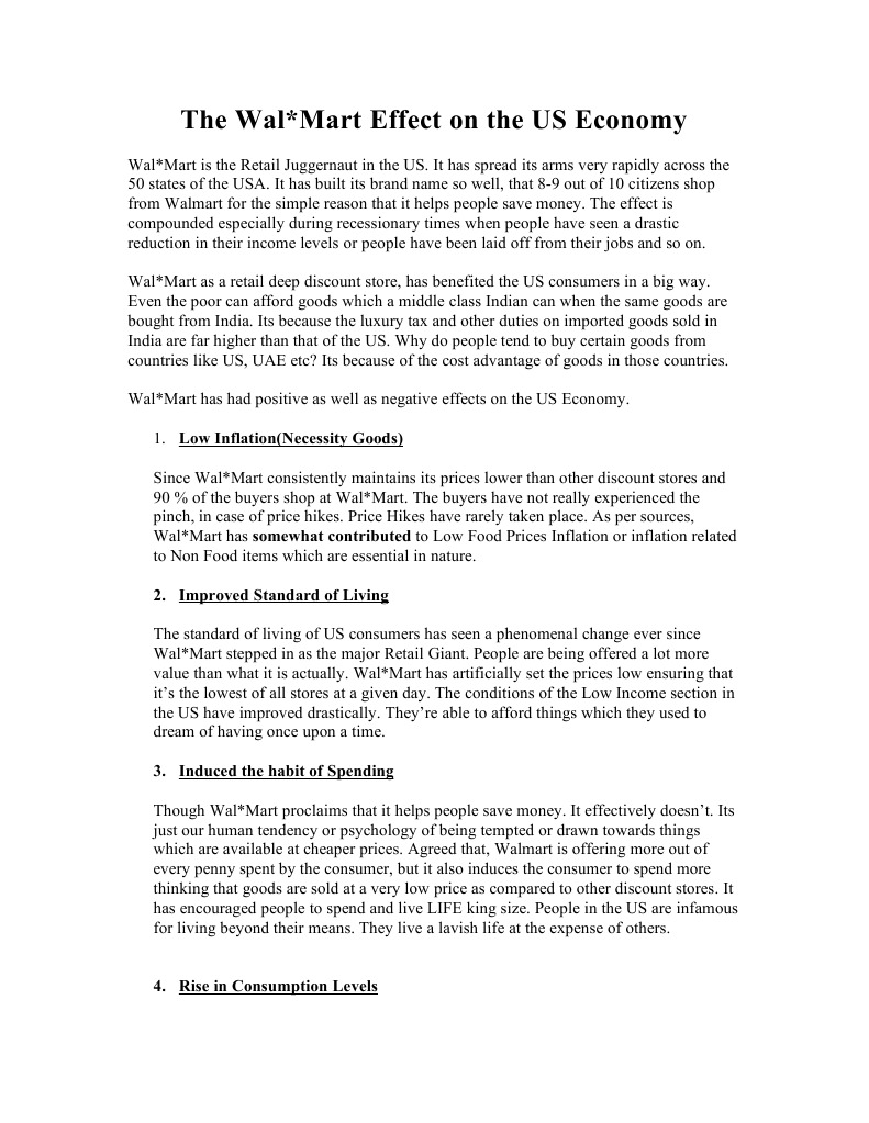 The Wal*Mart Effect on US Economy | PDF | Walmart | Retail