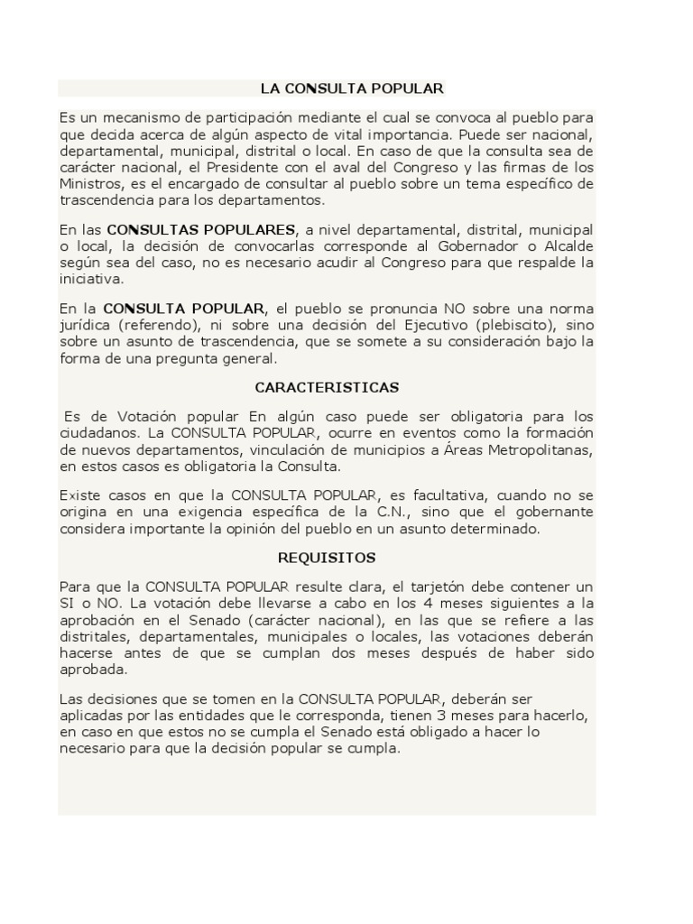 Características de la Consulta Popular en Colombia | PDF | Votación ...