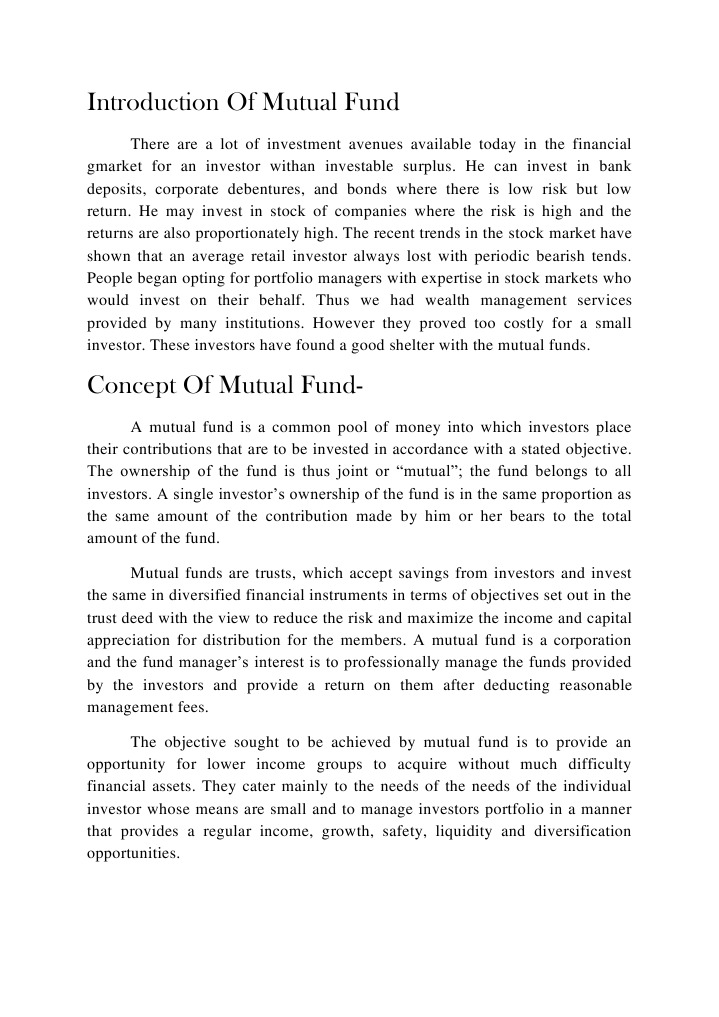 Introduction of Mutual Fund Financial Markets Investing