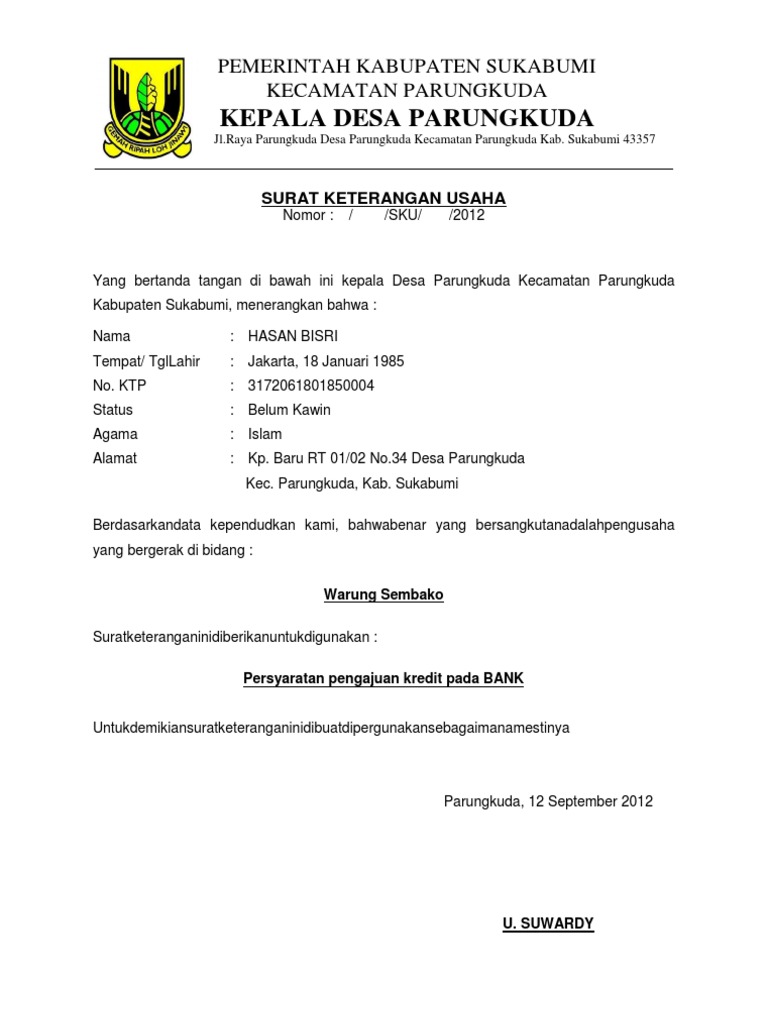 Surat Keterangan Usaha