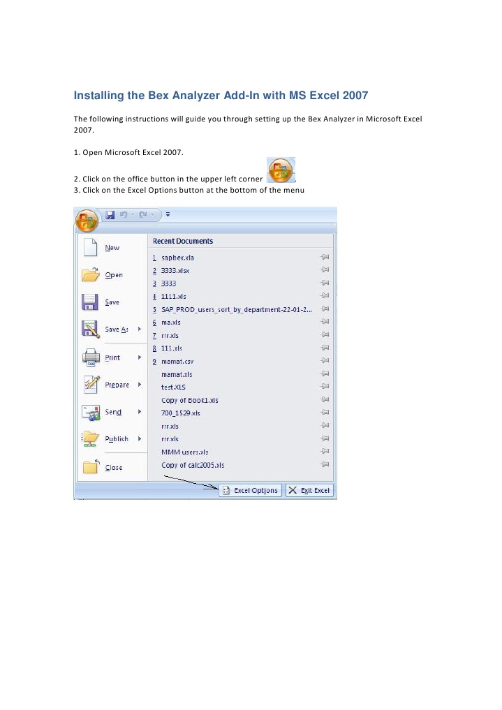 Installing the Bex Analyzer Add-In with MS Excel 2007 | Windows Vista | Microsoft Excel