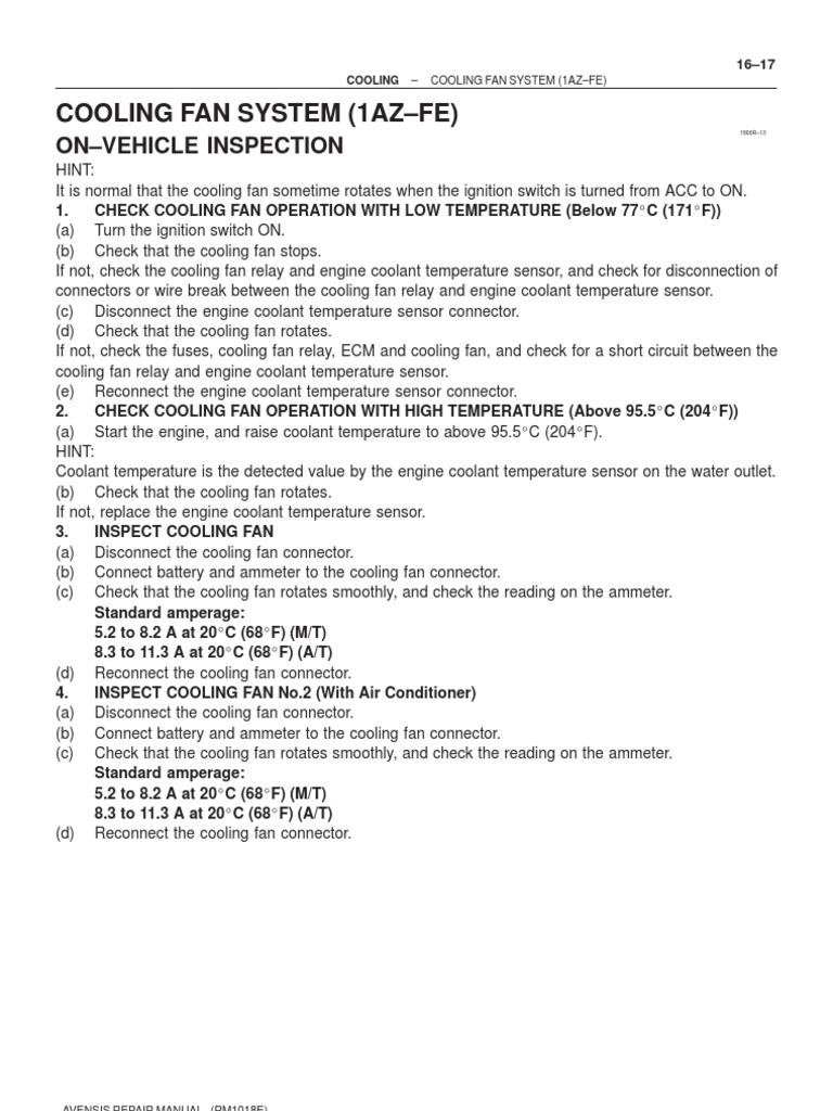 1AZ-FE Cooling Fan System Inspection | PDF | Radiator | Thermostat