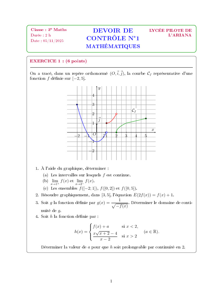 Devoir de contrôle n°1 3ème Maths Pilote Ariana 05 11 24 (1) | PDF ...