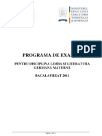 Programa Bac 2011 B Si E B) Limba Si Literatura Germana Materna