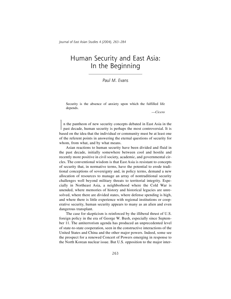 Human Security Perspectives in East Asia | PDF | Human Security ...