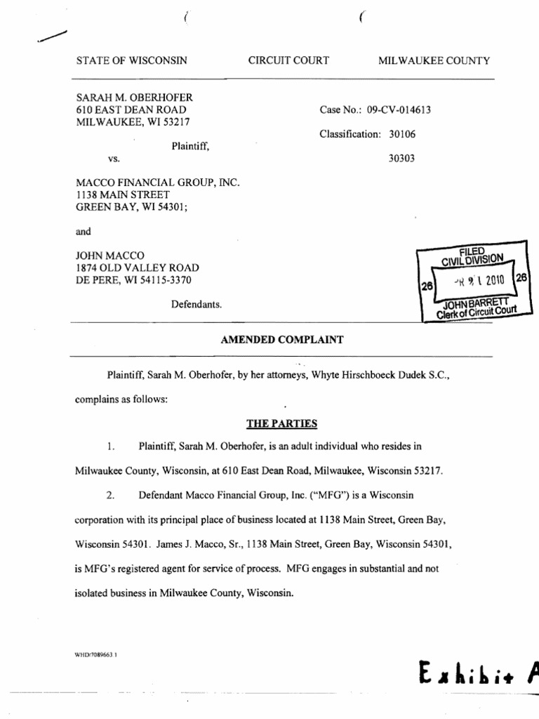 Oberhofer v Macco Complaint Tortious Interference Damages