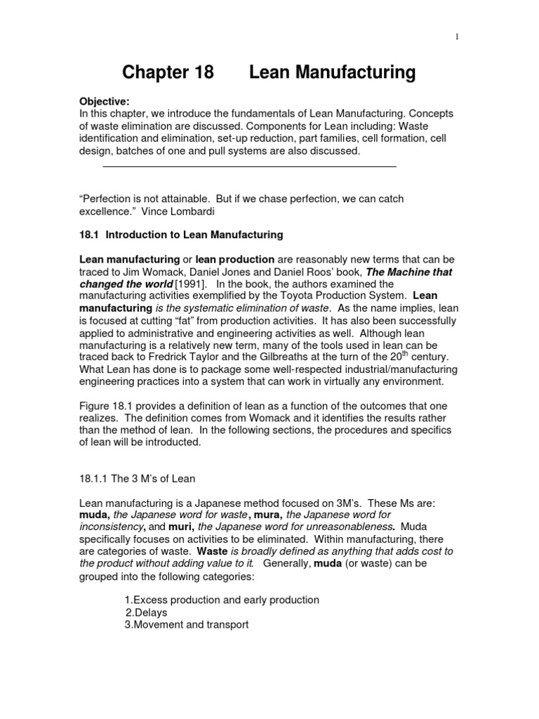 Chapter 18 Lean Manufacturing Lean Manufacturing Mathematical Optimization
