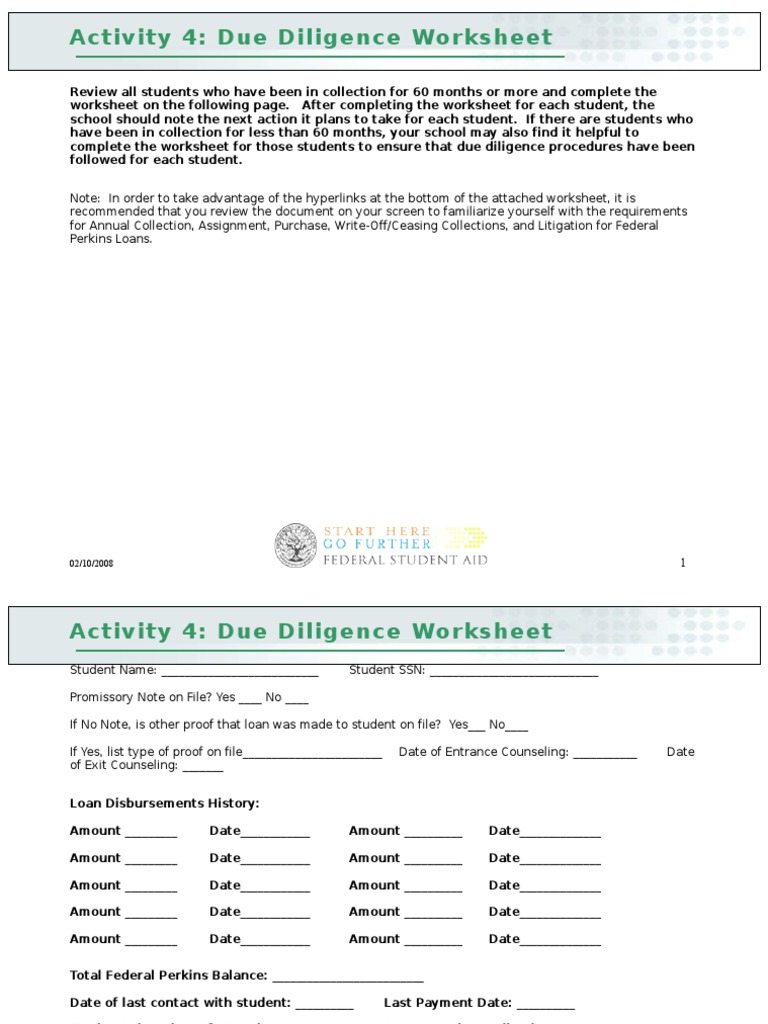 Activity 4 Due Diligence Worksheet PDF Government Business