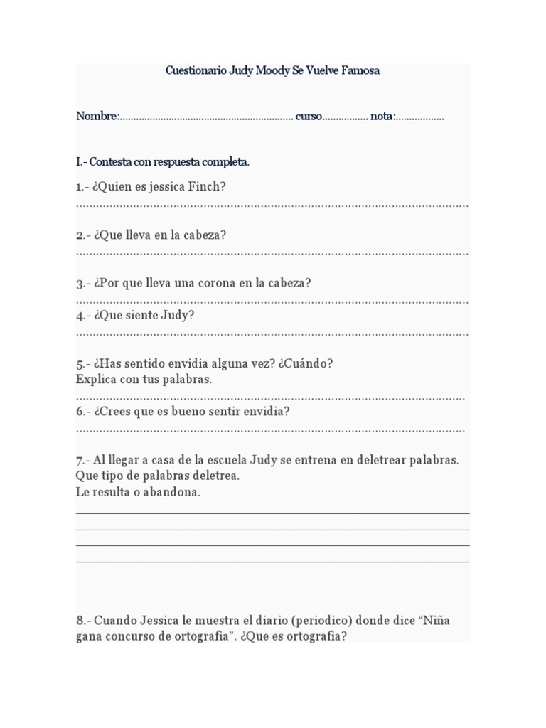 Pensativo Abierto lógica Prueba Judy Moody Se Vuelve Famosa | PDF | Ocio | Violencia