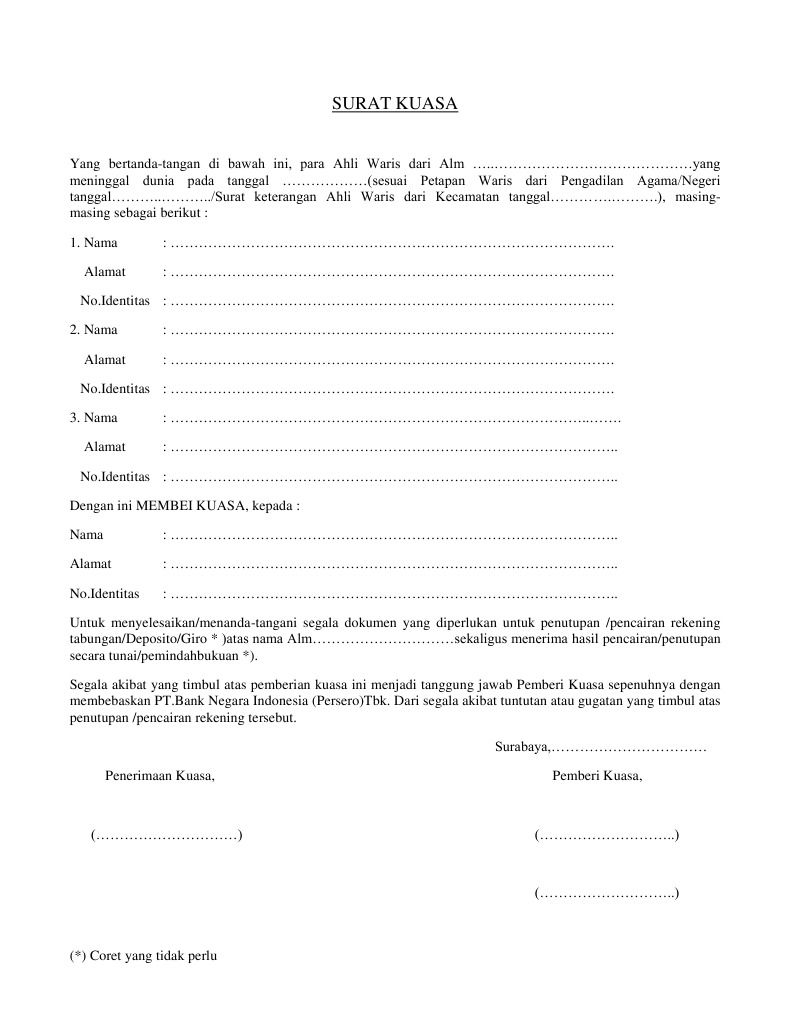 Contoh Surat Contoh Surat Kuasa Ke Bank Bjb