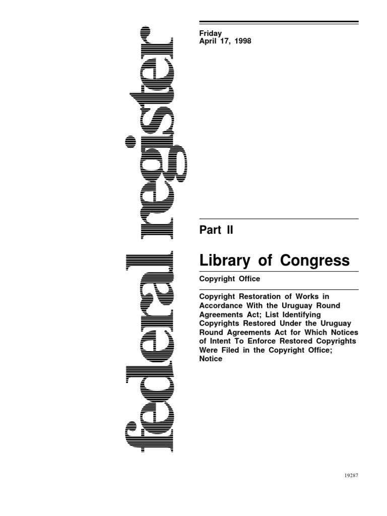 US Copyright Office 63fr19287 PDF Copyright Copyright