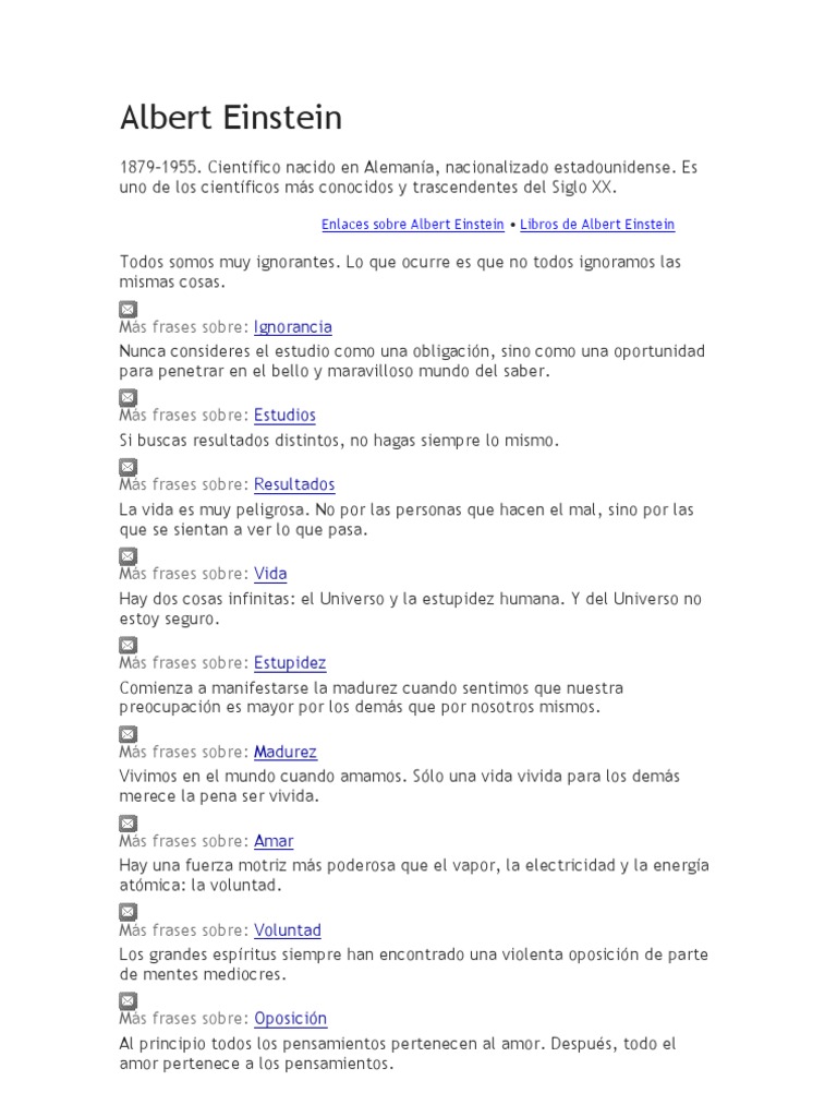 Frases y Vida de Albert Einstein | PDF | Albert Einstein | Amor, image size:768x1024