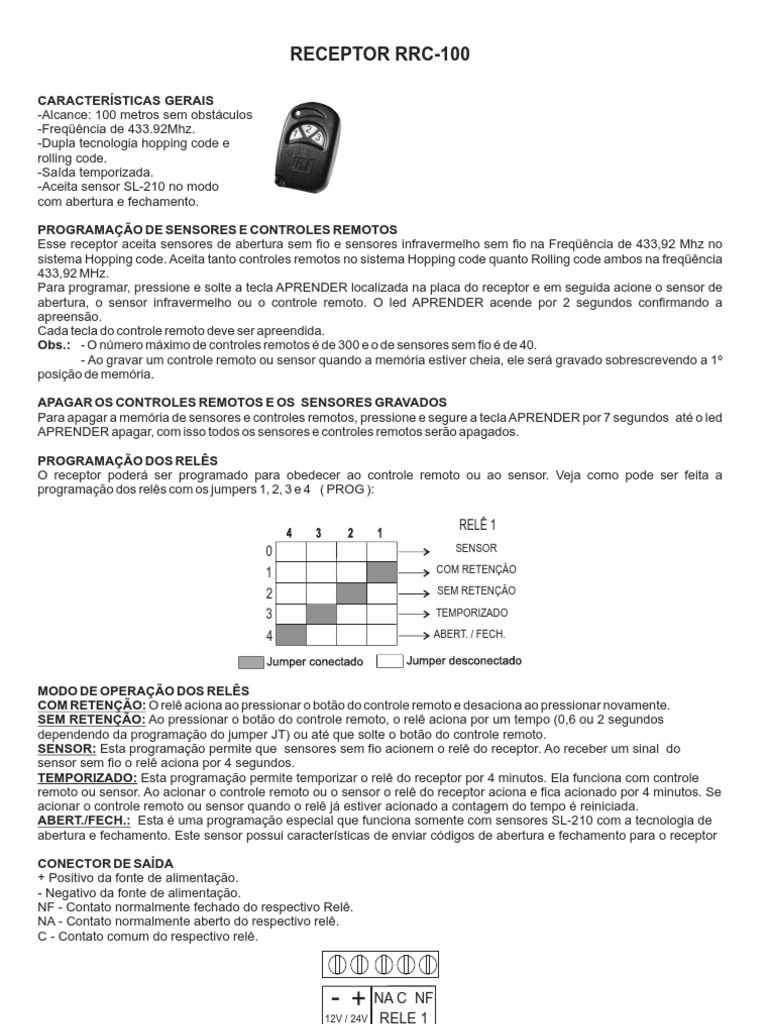 Manual do Receptor RRC-100 | PDF | Controle remoto | Relé