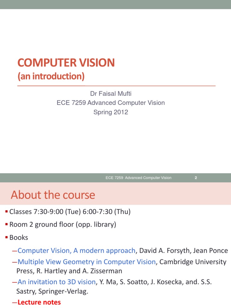 Advanced Computer Vision Course Overview | PDF | Computer Vision ...
