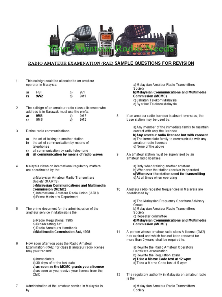 RAE SAMPLE QUESTIONS | PDF | Antenna (Radio) | Amplifier