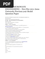 RF AND MICROWAVE ENGINEERING - Nov/Dec 2011 Anna University Previous Year Model Question Paper