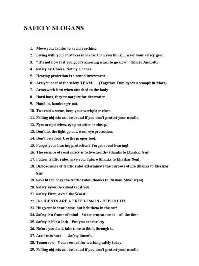 Essential Safety Slogans for All | PDF | Door | Risk