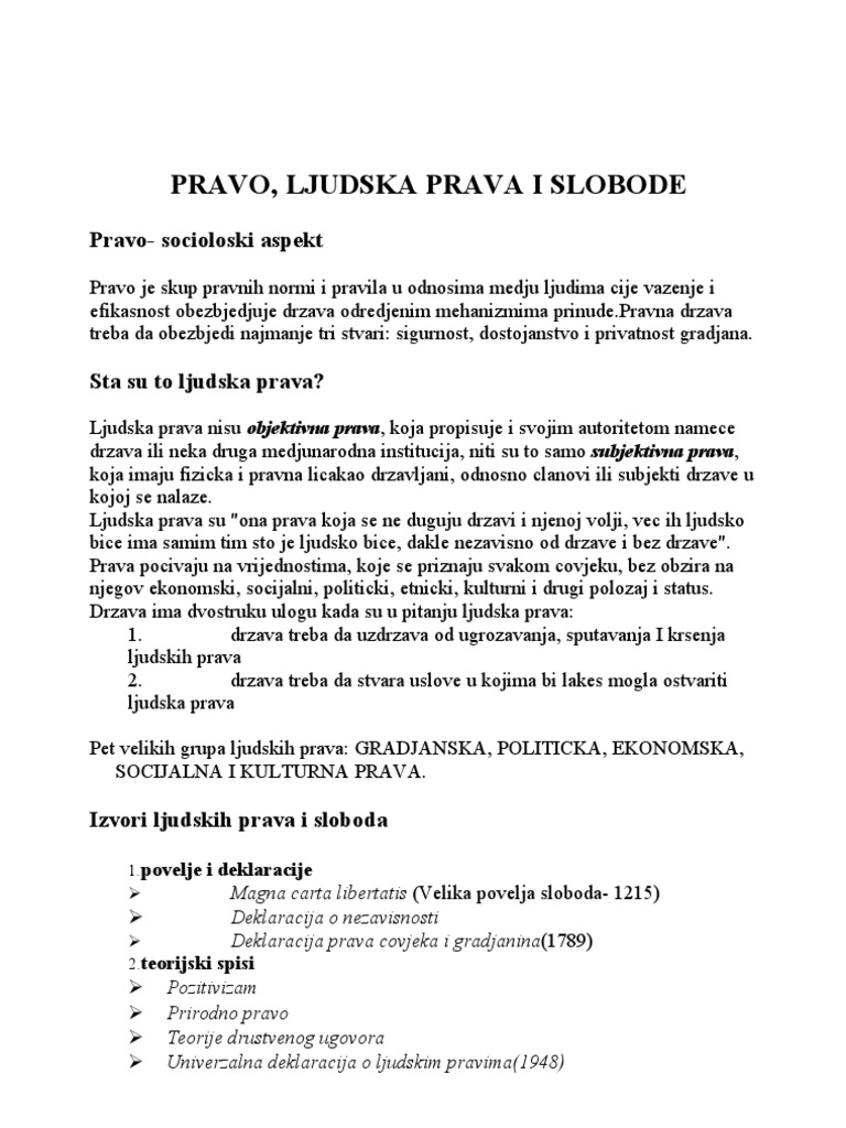 Pravo, Ljudska Prava i Slobode