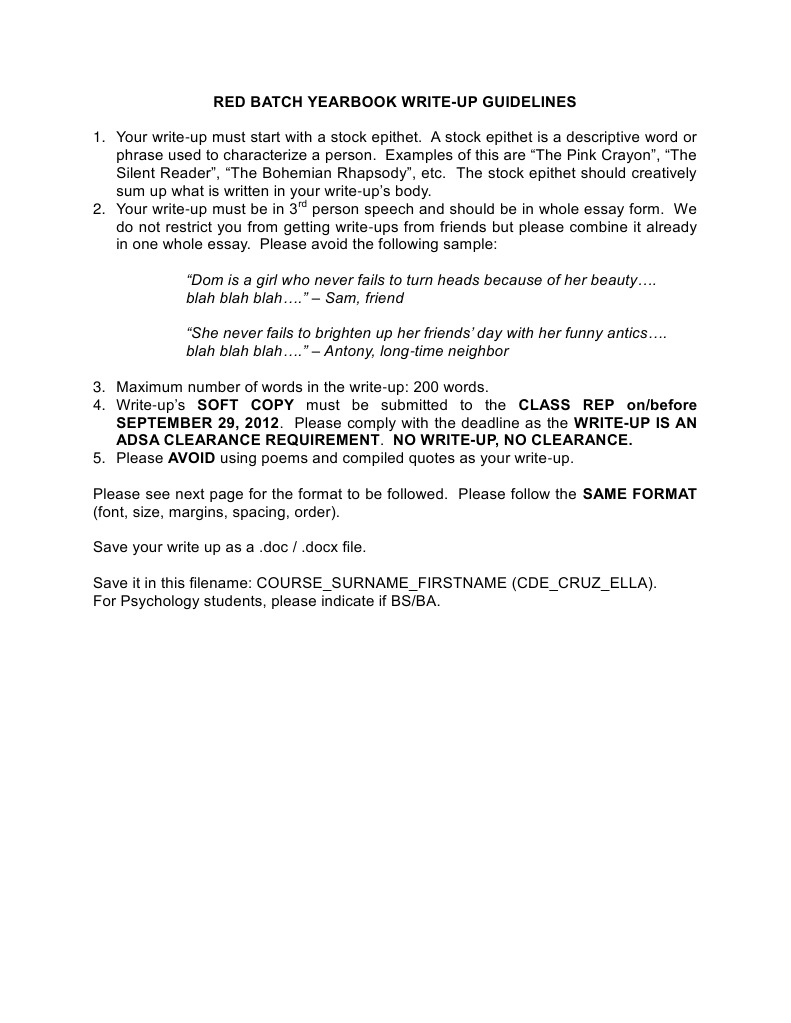 Yearbook Writeup Guidelines