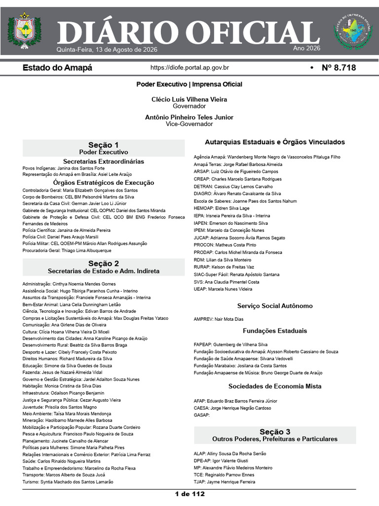 Diario Oficial 2026-08-13 Completo | PDF | Executivo (governo)