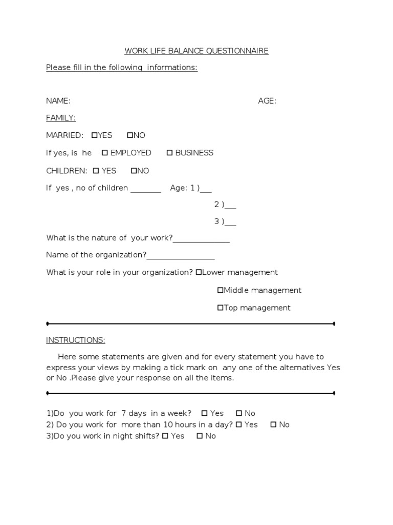 Work-Life Balance Survey | PDF | Action (Philosophy) | Behavioural Sciences