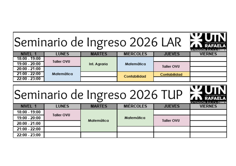 Horario Seminario 2026.Xlsx | PDF