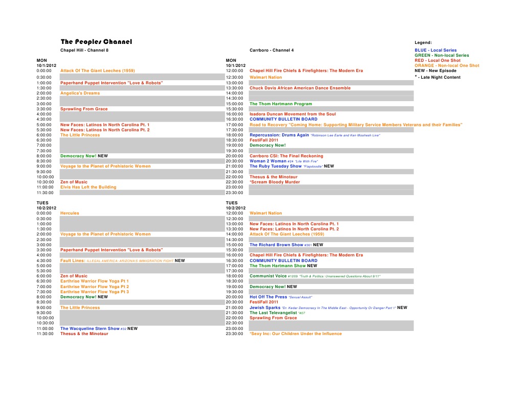Weekly Programming Schedule Overview | PDF | Religion And Belief