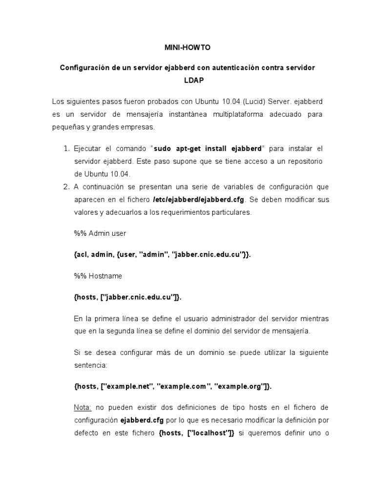 Configuración de ejabberd con LDAP en Ubuntu | PDF | Transport Layer ...