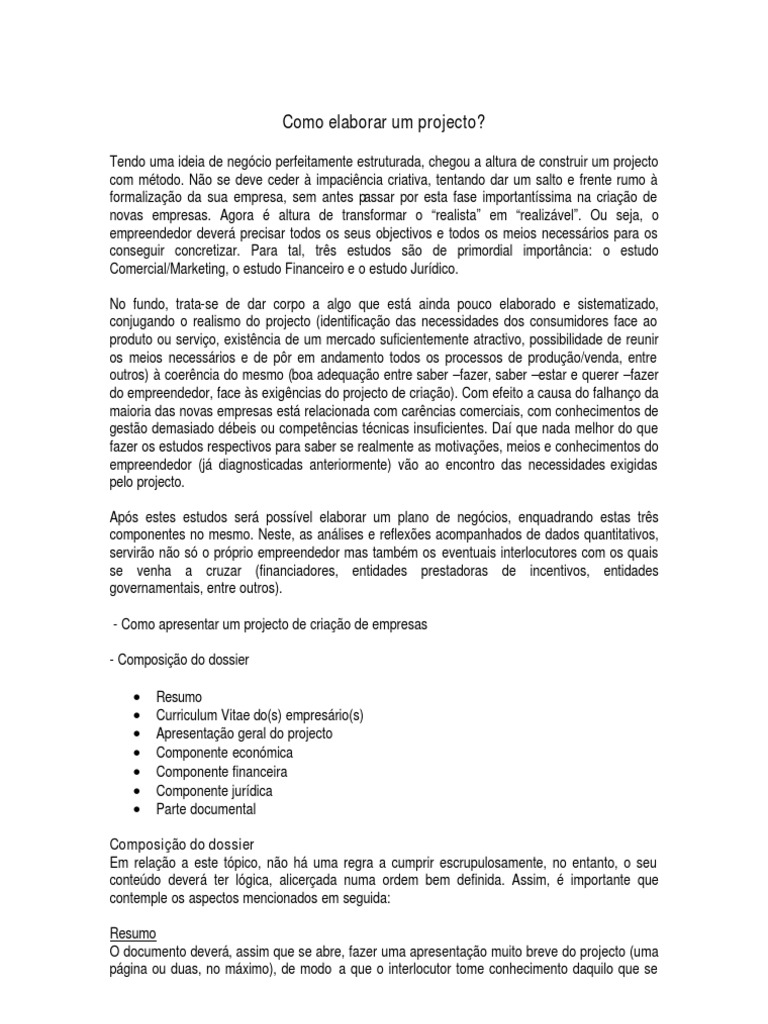 Como Elaborar Um Projecto | PDF | Plano de negócios | Marketing
