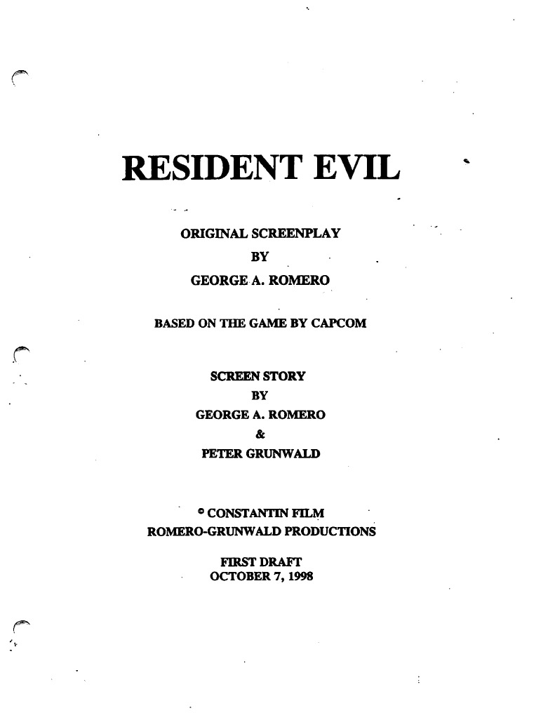 George A. Romero's Resident Evil - The movie that never was. Capcom ...