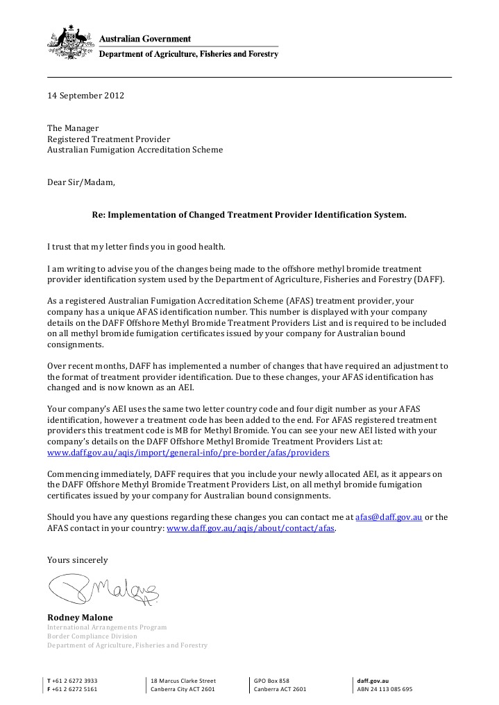 Changes to DAFF Treatment Provider ID | PDF | Agriculture | Business