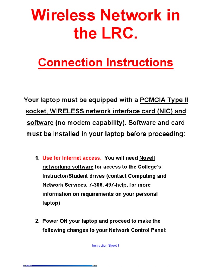 Connection Instructions: Wireless Network in The LRC | PDF | Technology ...