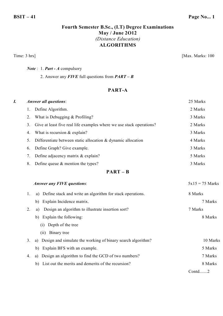 B.Sc. IT Algorithms Exam Questions | PDF