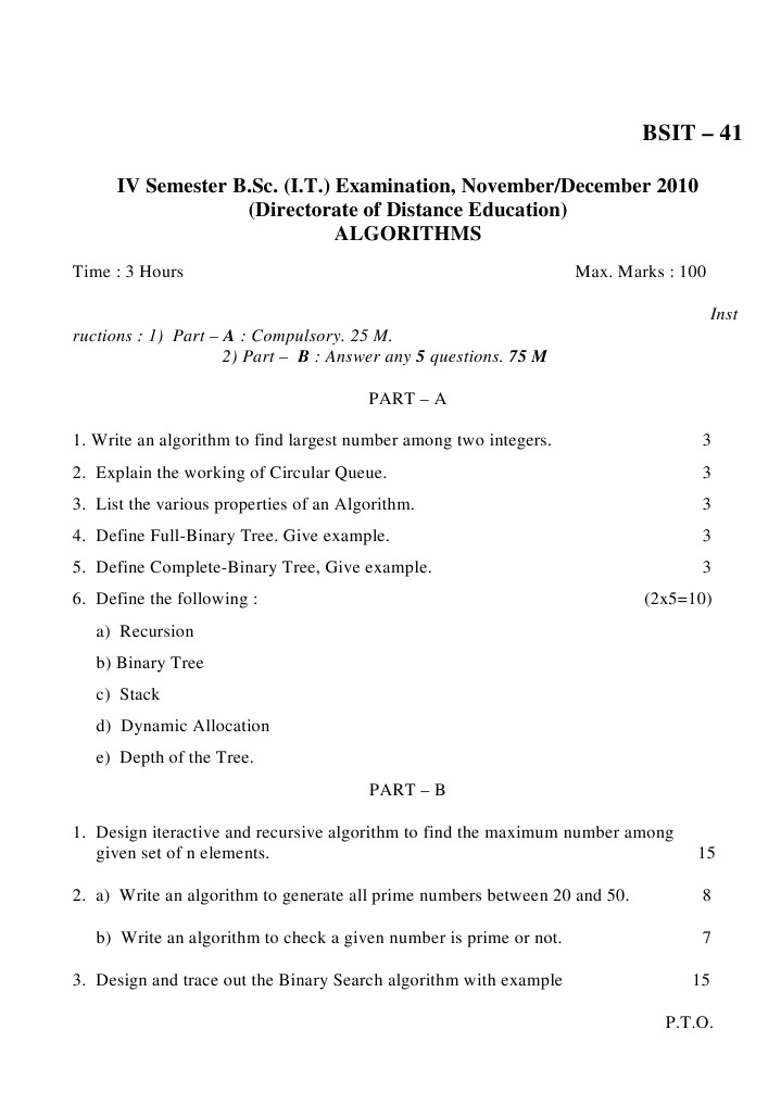 B.Sc. IT Algorithms Exam Questions | PDF | Teaching Methods & Materials ...