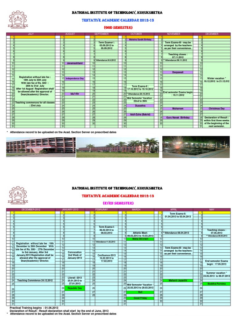 Academic Calendar 201213 Tentative Schedule of Events for Even