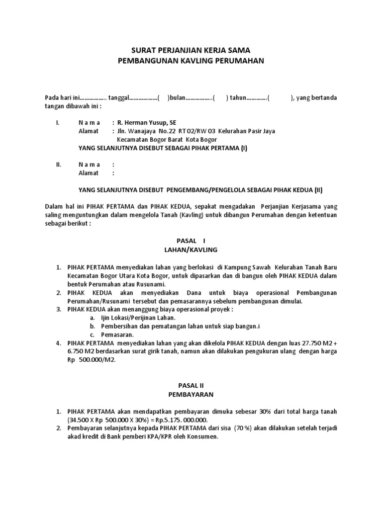 Contoh Surat Perjanjian Landlabour