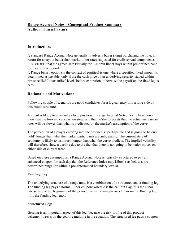 Range Accrual Notes Bonds (Finance) Financial Markets