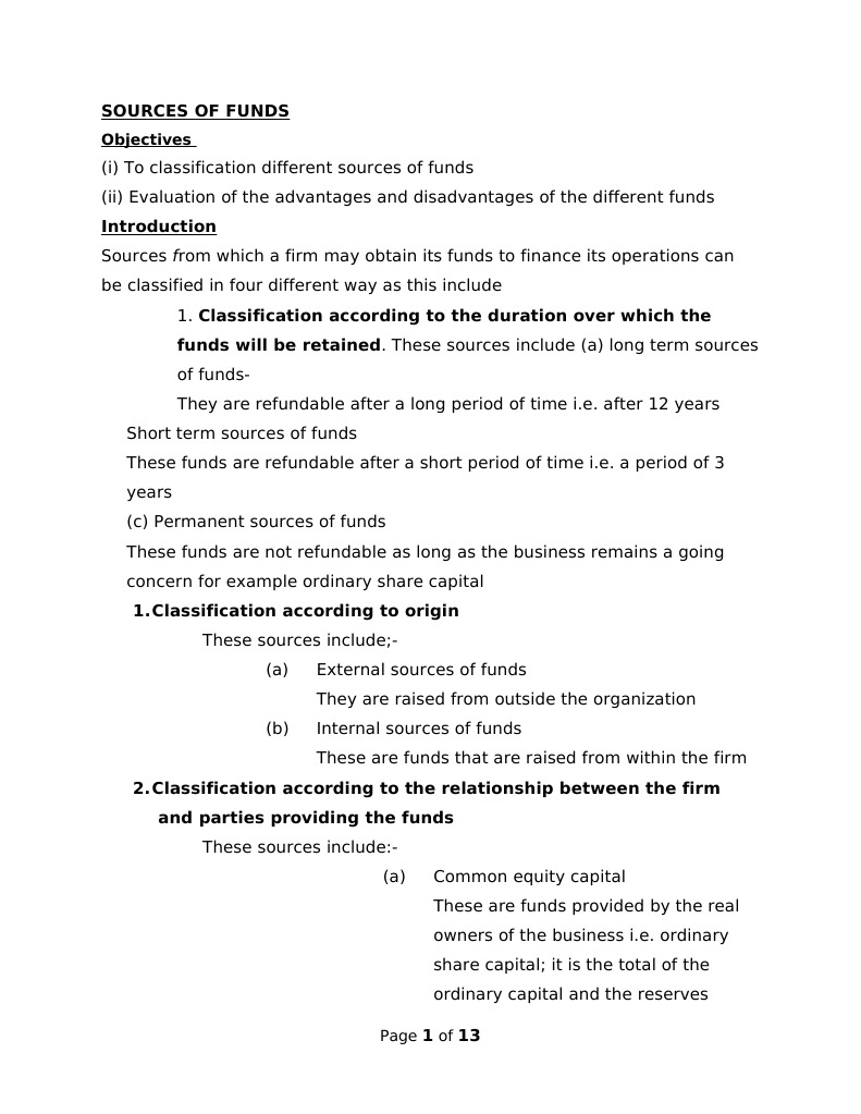 Sources Of Funds Pdf Financial Markets Securities Finance