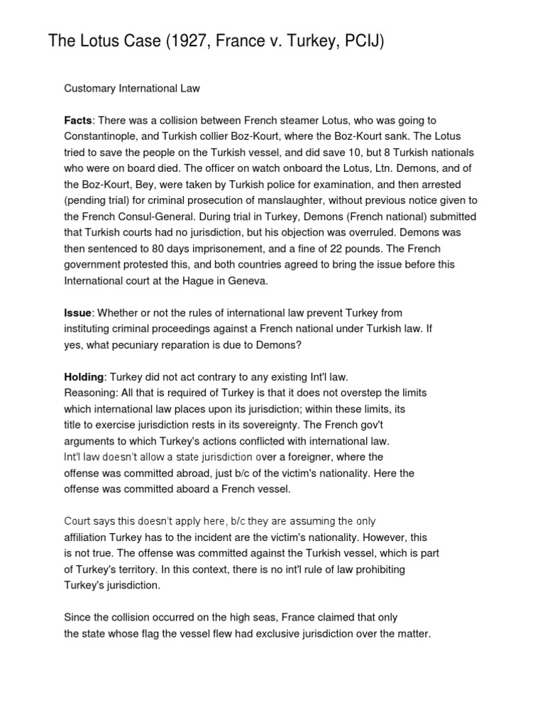 The Lotus Case PDF Jurisdiction International Law